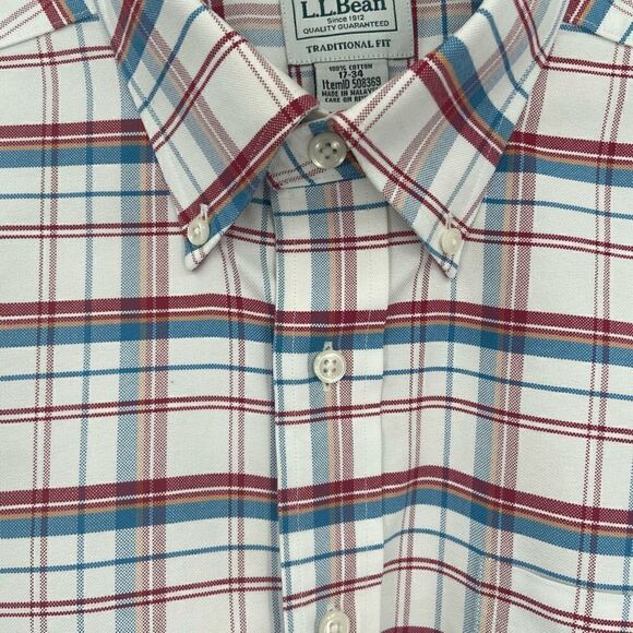 LL Bean Mens Plaid Button Down Shirt Size 17-34 - Picture 3 of 8